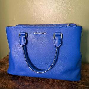 Michael Kors royal blue slouchy satchel with silver hardware